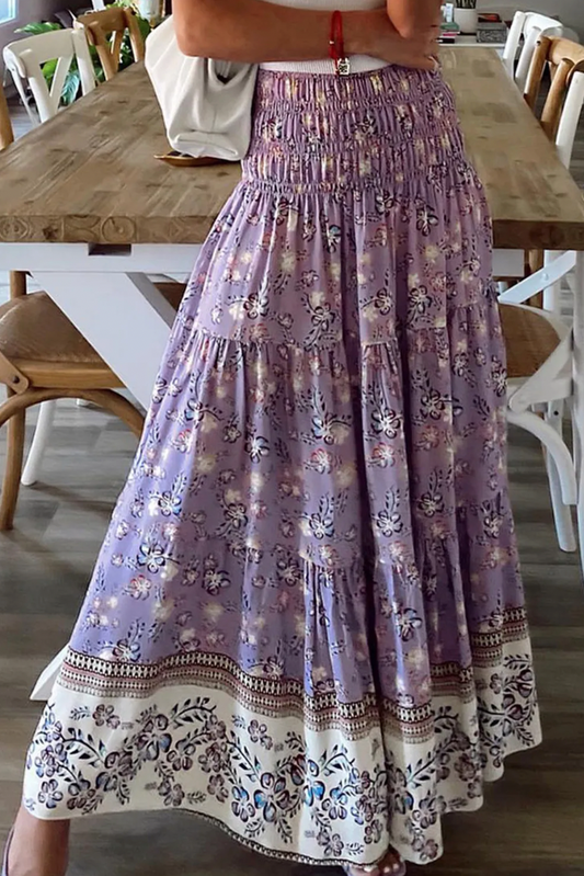Purple Shirred Maxi Skirt