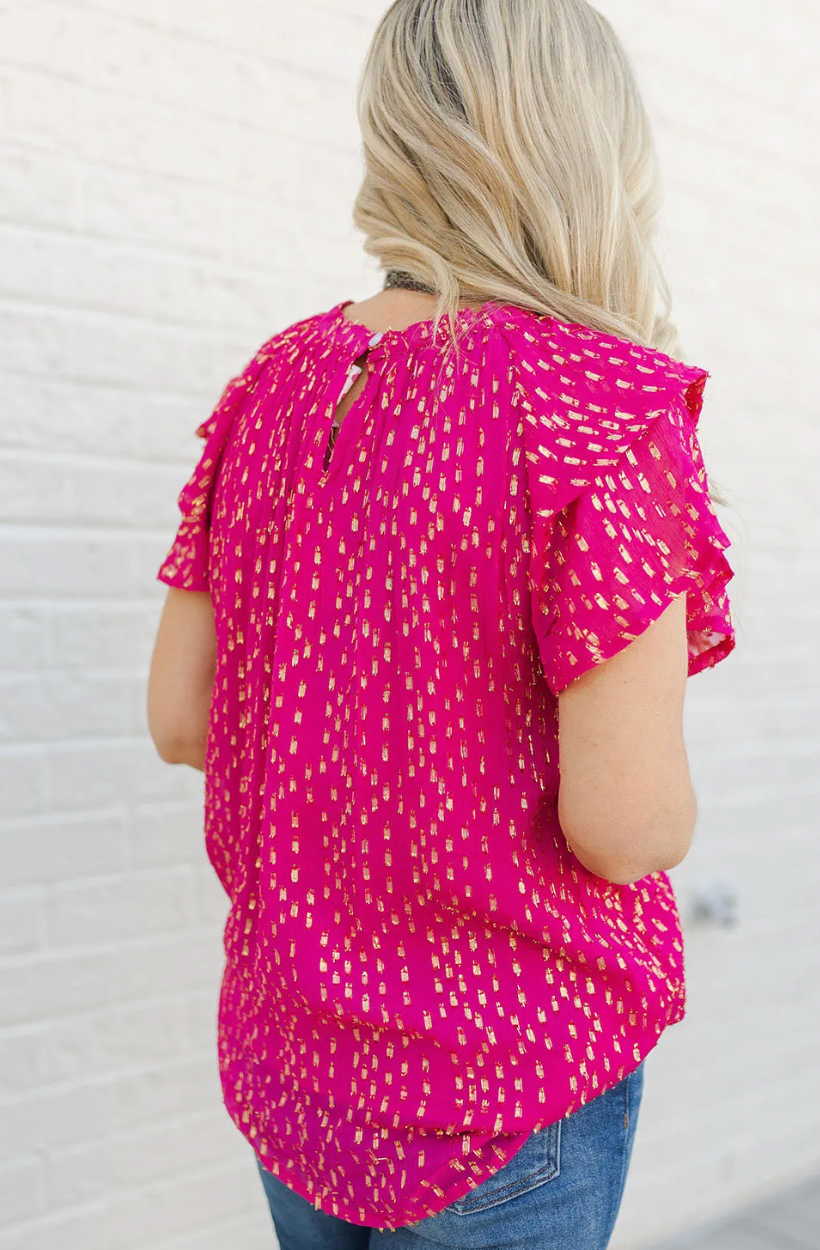 Gold Stamp Ruffled Top