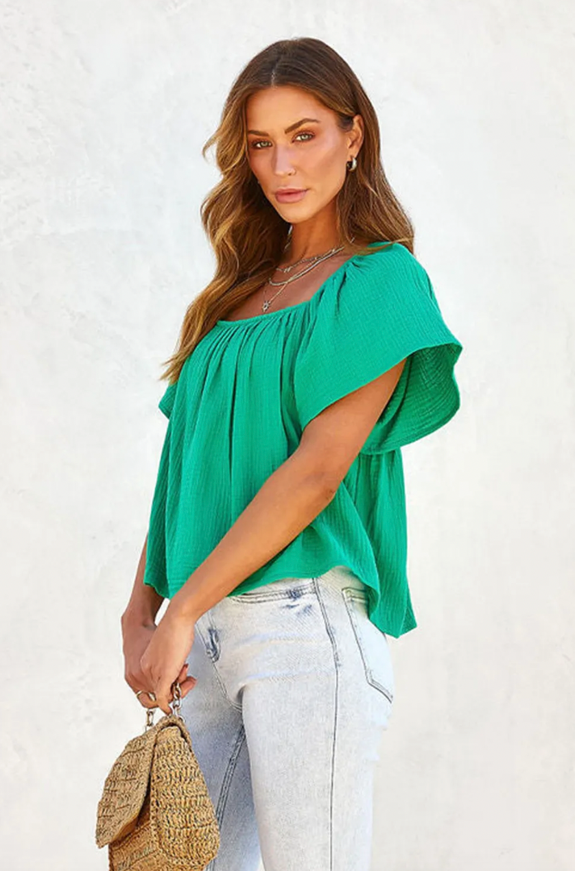 Green Smocked Top