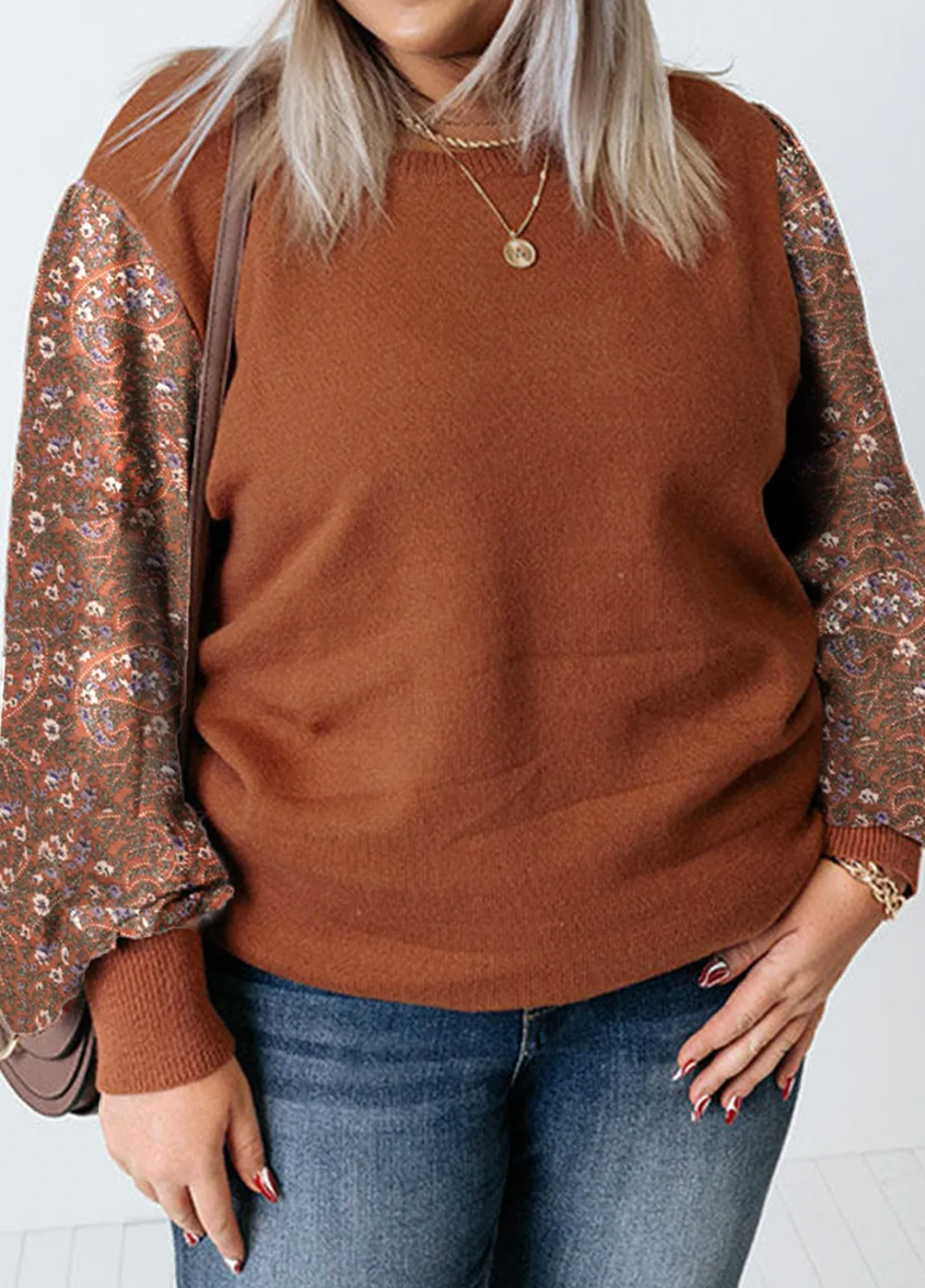 Plus Size Printed Sleeve Sweater